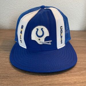 Vintage 1980s Baltimore Colts NFL AJD Lucky Stripes Trucker Hat Mesh Snapback